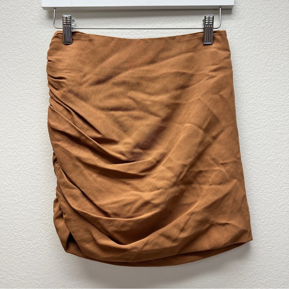 NWT The Sei Elegant Camel Brown Ruched Mini Skirt Sz XS